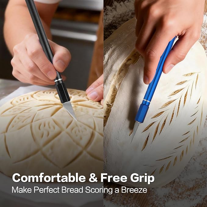 Upgraded Bread Lame 2-Pack, Professional Sourdough Scoring Tool with 20 Stainless Blades, Non-Slip Ergonomic Grip & Storage Case, Bread Scoring Tool for Home Bakers & Artisan Bread Making