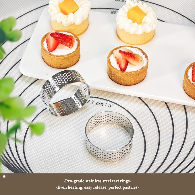16Pack Tart Rings, 304 Stainless Steel 2 Inch Cookie Rings For Baking Small Pastry Rings Mousse Cake ring Heat-Resistant Crumpet Ring