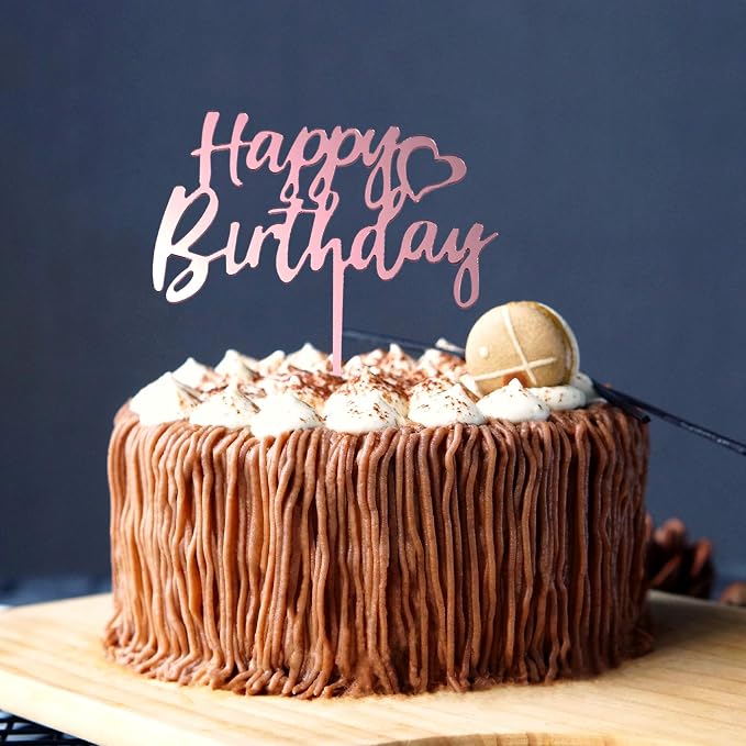 6-Pack Rose Gold Birthday Cake Topper Set, Double-Sided Glitter, Acrylic Happy Birthday Sign Cake Toppers/Cupcake Toppers, Party Decorations Supplies for Girls and Mom.