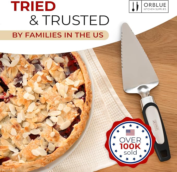 Orblue Pie Server, Essential Kitchen Tool, Serrated on Both Sides, Great for Right or Left Handed Chef, Stainless Steel Flatware, Cake Cutter, Black