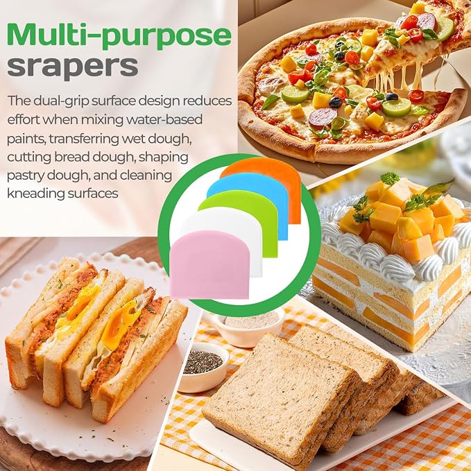 5 Pcs Dough Scraper Bench Scraper 4.65x3.66" Plastic Flexible Bowl Scraper Sharp-Edged Multi-Angle Cake Scraper Non-Slip Baking Tool Decorating Tool Shaping Tool (5Pcs Five colors)