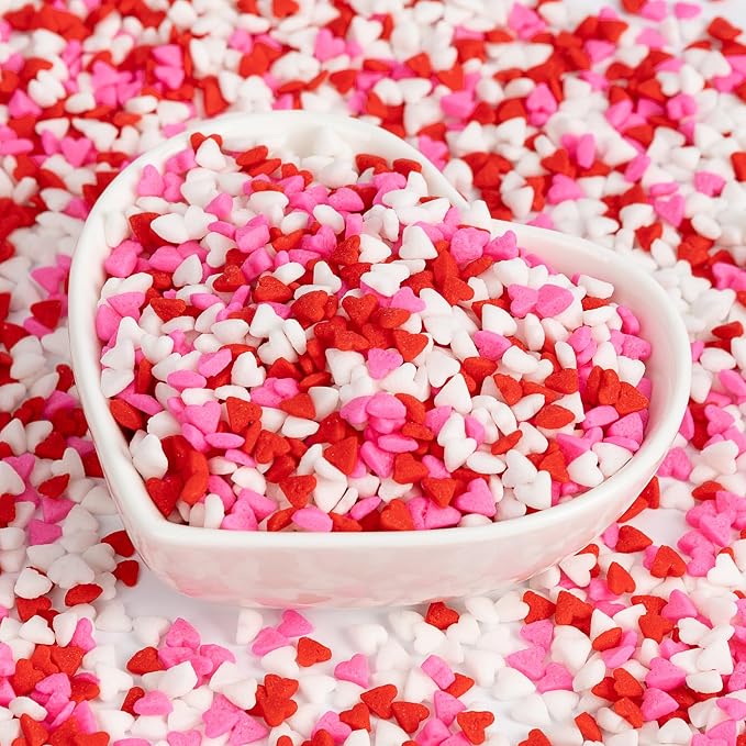 Edible Heart Sprinkles for Cake Decorating,Red Pink White Small Heart Shapes Mix,Miniature Sugar Sprinkle for Baking Decorations,Cake Ice Cream Cookies Cupcake Chocolate Topper Birthday Wedding Mother's Day Supplie
