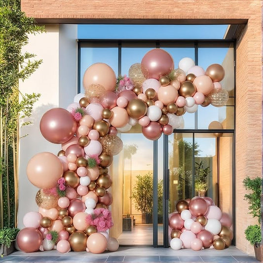 PartyWoo Nude and Gold Balloon Arch Kit 140pcs Different Sizes of 18 12 10 5 Inch Metallic Gold White Pink Rose Gold Confetti Balloons for Wedding Engagement Princess Girl Birthday Party Decorations
