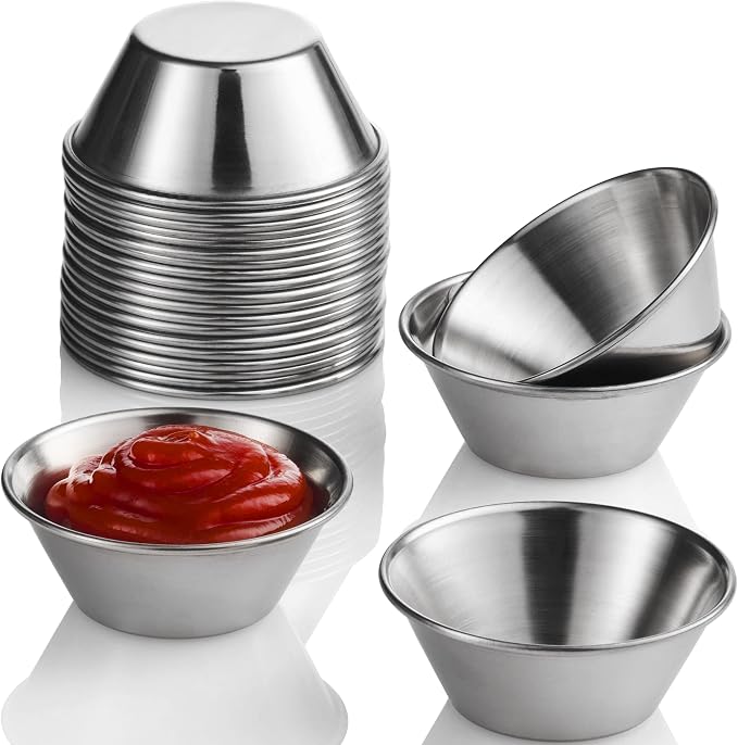 Nechtik Small Sauce Cups, Stainless Steel Ramekin Dipping Sauce Cup, Commercial Grade Individual Round Condiment cups (24 of 1.5 oz.)