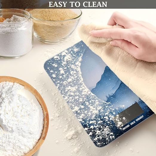 Food Scale Kitchen Scale for Baking Cooking Digital Food Weighing Measuring Scale Small Waterproof Electric Food Scale Watercolor Winter Mountain Blue