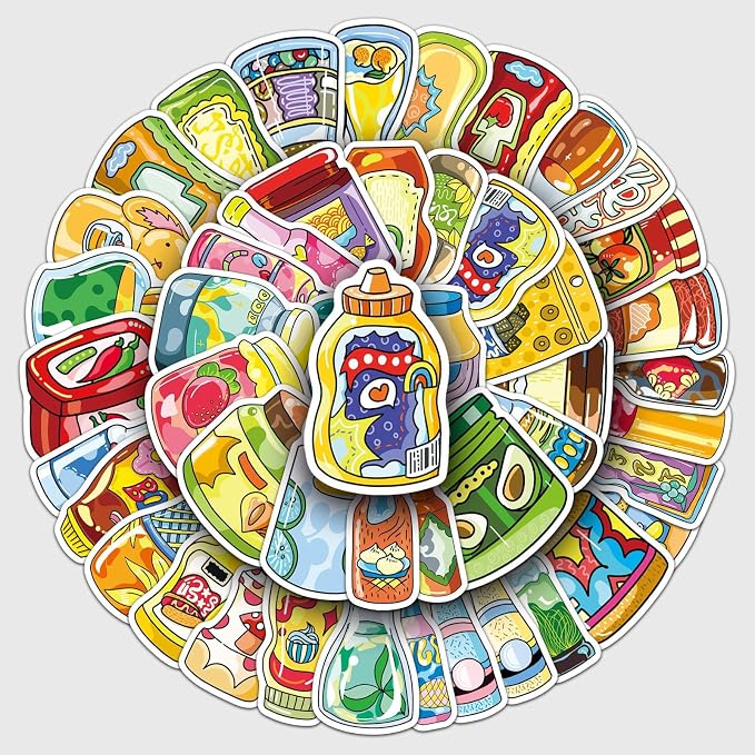 51 Pcs Sauce & Condiment Doodle Stickers - Cute Foodie Kawaii Vinyl Decals for Cooks, Kitchen Ketchup, Mayo Fun Sticker Pack(Sauce)