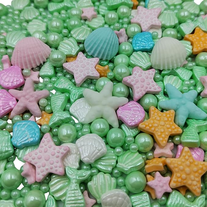 Homankit Mermaid Sprinkle Sweets Sprinkles for Baking Dessert Cupcake Cake Topper Starfish Shell Pearl Mermaid Candy Mix 3.53 Ounces Green