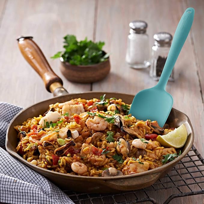 Silicone Spatula 3‑Piece Set Heat Resistant 600°F Non‑Stick Rubber Spatulas with Stainless Steel Core ALLWIN HOUSEWARE Large Spatula, Spoonula & Mini Spatula for Cooking & Baking, Aqua Sky