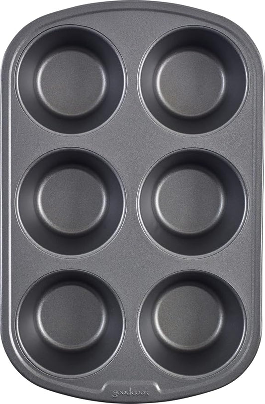 GoodCook Everyday Nonstick Steel Jumbo Texas Muffin Pan,6-cup,Gray,(Pack of 12)