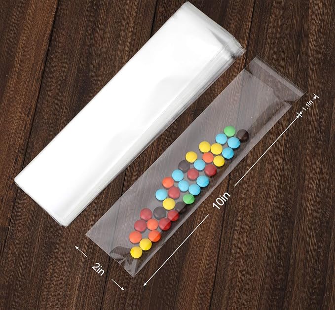 Nobranded 200 pcs Clear 2" x 10" Long Self Seal Cello Cellophane Bags Resealable Poly Bags 2.8 mils for Bakery Cookies Candles Christmas Halloween Party Decorative Pretzel Sticks