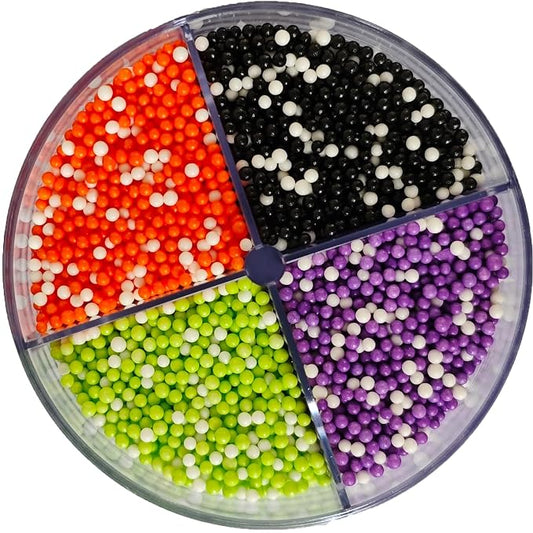 Edible Halloween Nonpareil Sprinkles, 2mm Sugar Pearls for Cake Decorating, Baking, Ice Cream, Cookies, Cupcake Topper Decorations,5.9oz(White&Orange&Black&Green&Purple)