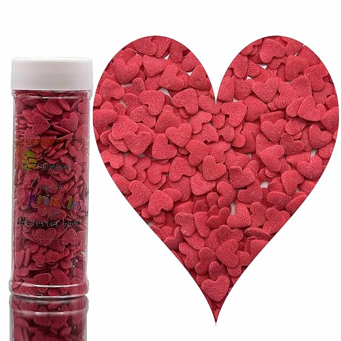 SE Si&Moos Jumbo Heart Sprinkles Jumbo Red Hearts Edible Hearts Confetti for Decorating Valentines Cake Decorations Red Sprinkles for Baking, Party Wedding Baby Shower Valentines Supplies 3.35 OZ