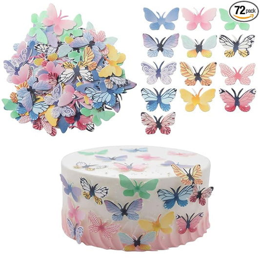 Gyufise 72Pcs Edible Butterfly Cupcake Toppers 3D Colorful Butterfly Cake Decoration Realistic Spring Dessert Decoration for Birthday Party Wedding Food Supplies Mixed Size