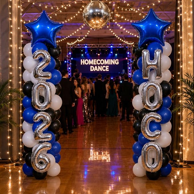 2 Sets Homecoming 2026 Balloon Column Stand Party Decorations Kits with Balloons Class of 2026 Hoco Balloon Tower Stand Kit for Homecoming Prom Party Photo Booth Props Backdrop Decor Party Supplies