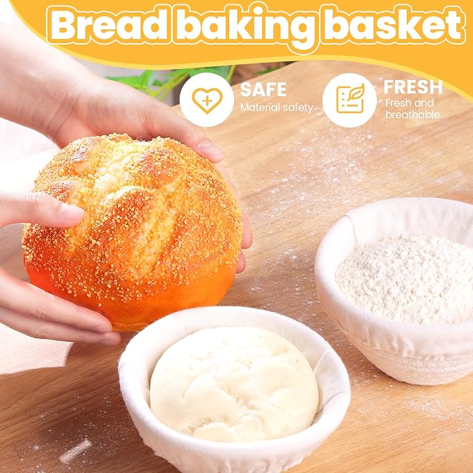Honeydak 6 Pcs Cotton Rope Banneton Bread Proofing Basket Sets 5 Inch Round Sourdough Bowls Each Basket Comes with Two Liners for Artisan Sourdough Bread Making Handmade Kitchen Professionals