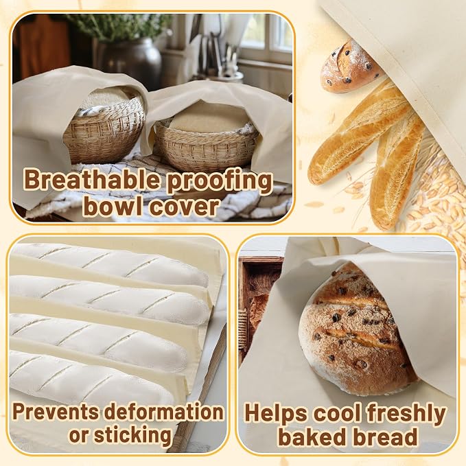 6Pcs 28"x28" Large Tea Towels for Sourdough Bread Baking - 100% Cotton Unbleached Reusable Flour Sack Towels, Proofing Cloth Supplies for Baguettes, Loaves, Ciabatta Dough Rising