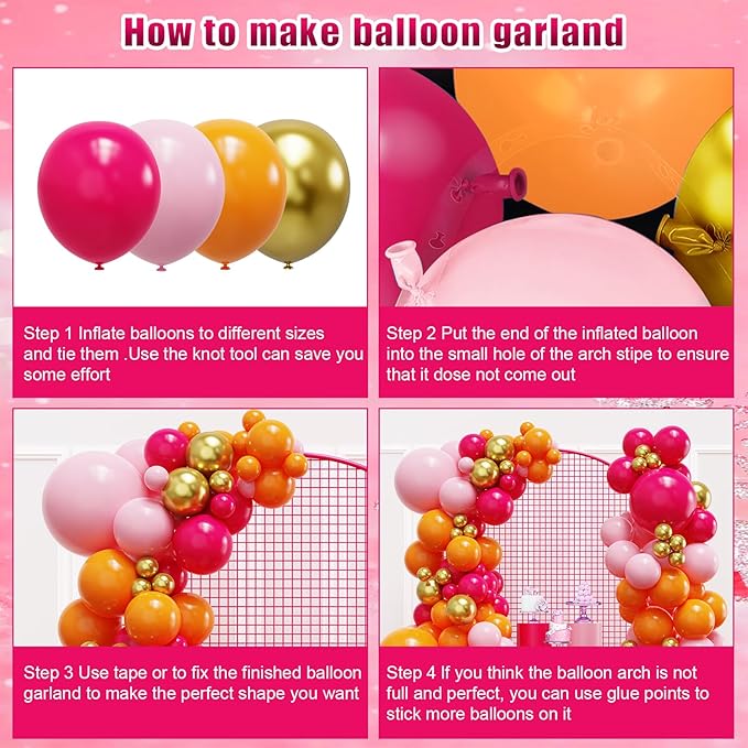 YMSZ Pink and Orange Balloon Garland Arch Kit, Hot Pink and Orange Summer Balloons for Baby Shower, Jungle, Birthday, Summer Party Decorations