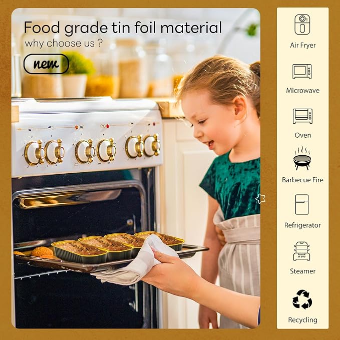 NPLUX Mini Loaf Pans with Lids and Spoons Rectangular Aluminum Foil Baking Pans Mini Cheesecake Containers 6.8 Oz, Graduation Gifts Party Favors(120 Pack, Black Gold)