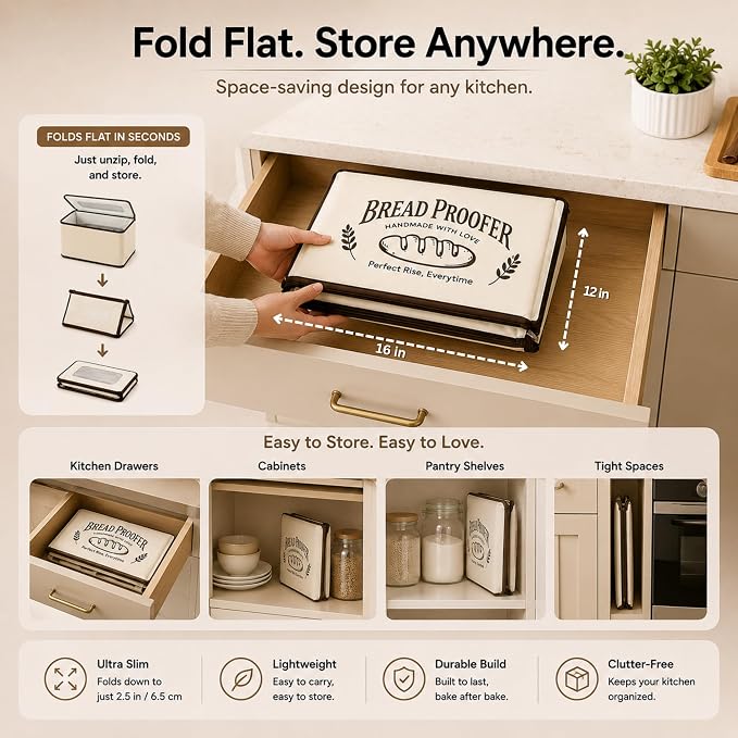 Bread Proofing Box - Folding Dough Proofer - Foldable Sourdough Warmer - 70-158°F Temp and 48H Timer Controller - Bread Making Kit with Dough Warming Box, Banneton Basket, Lame, Scraper, Metal Rack