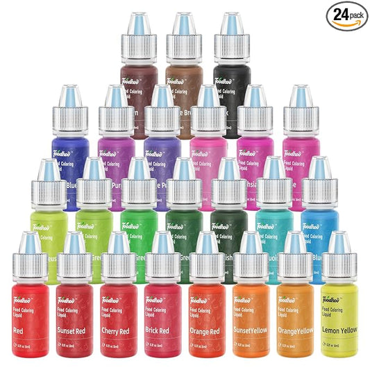 Food Coloring Liquids 24 Colors, Vibrant Food Coloring Set for Cake Decorating, Cookies, Icing, Frosting, Doughnut, Halloween, 6ml/bottle