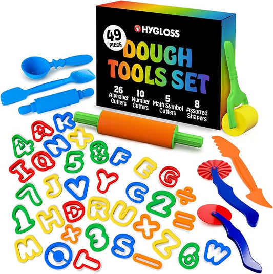 Hygloss 49 Pcs Dough Tools Set – Dough Cutters + Numbers & Alphabet Cutters Set – Educational Modeling Clay Tools – Preschool Toys & Toddler Activities – Arts & Crafts for Kids Ages 3-5