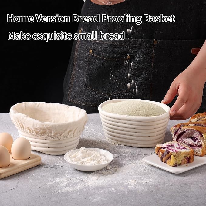 KONGDY 6Pcs Banneton Bread Proofing Basket, (6.7x4.7x3in) Mini Oval Sourdough Bread Basket with Liner Professional & Home Bread Baking Supplies (Small Oval)
