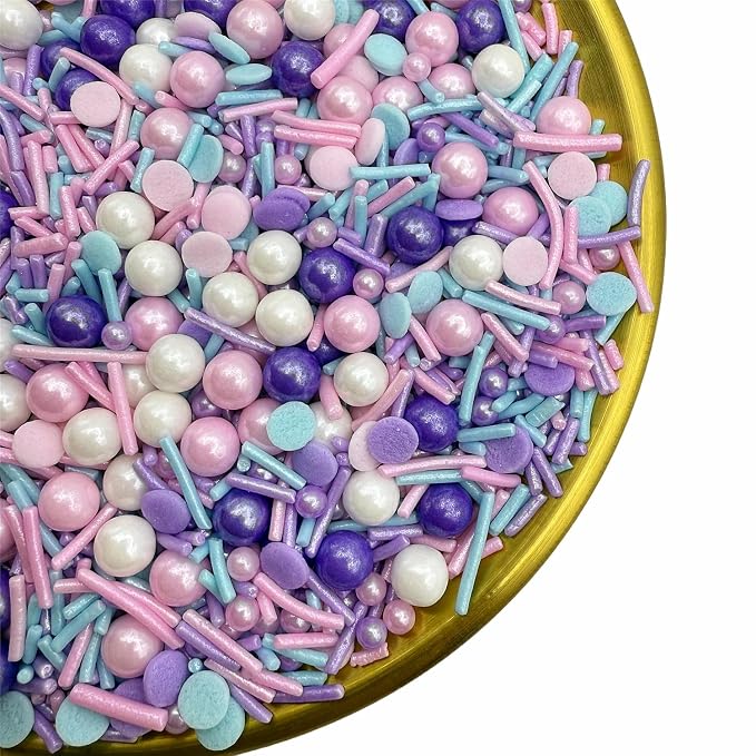 CandiJumpin Pastel Pearl Sprinkles, Edible Pearls and Jimmies Mix Pink Blue and Purple Sprinkles Crunchy Jimmies Edible Pearls for Cake Decorating Pearl Decoration for Baking Baby Shower Party Birthday Wedding Christmas Supplies 3 OZ