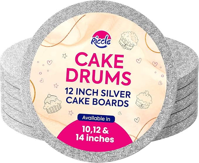 RICCLE Cake Boards - 12 Inch Cake Drum - Smooth-Edged Pack of 6 Cake Drums - Sturdy Cake Boards Round - Bend Resistant Multi-Layered Cake Base for Minimalist Displays (Silver)