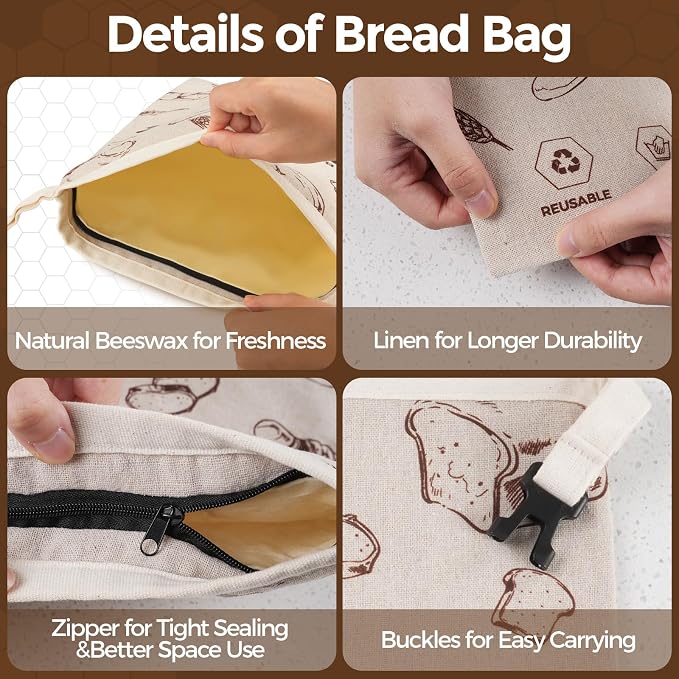 YARRAMATE Organic Beeswax Bread Bag & Bowl Cover Set, Reusable & Freezer Safe Bakery Essentials for Loaf Storage and Sourdough Proofing (17x13, 12 Inch)