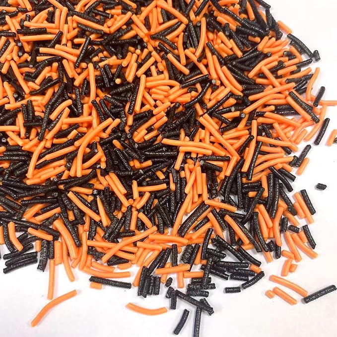Sentovac Orange Black Jimmies Sprinkles Edible for Cake Decorating Orange Black Sprinkles Sugar Candy Cookie Cupcake Topper Ice Cream Baking Decorations Halloween Christmas Supplies 3.53oz