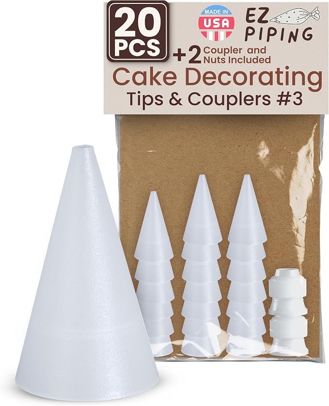 Reusable Plastic Piping Tips - Standard Size Round Tip #3 Icing Nozzles for Cake Decorating and Dessert Design Made from Food Grade Plastic, Baking Supplies Base Ø 0.75", Height 1.25" (20pcs)