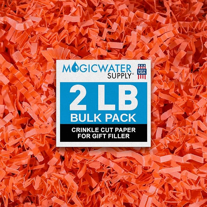 MagicWater Crinkle Cut Paper for Gift Baskets - 2LB - Orange - Perfect for Shredded Paper Filler, Basket Filler, Gift Boxes, Bridesmaid Gifts, Christmas Stuffers & More – Ideal for All Occasions