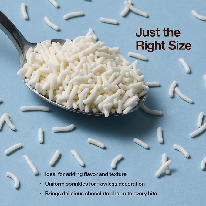 White Sprinkles 3 oz Bottle | Jimmies Sprinkles for Cake Decorating | Dessert Topping for Baking, Cupcakes, Cookies, Ice Cream, Holidays & Wedding Parties