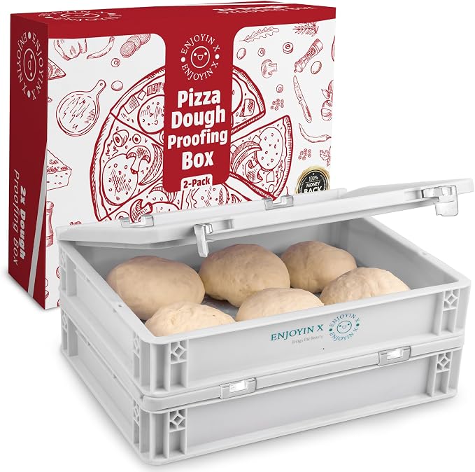 2-Pack Pizza Dough Proofing Box with Lid - Dough Tray & Proofing Container for Pizza, Bread, Sourdough - Stackable Design 16" x 12" x 3.5", White