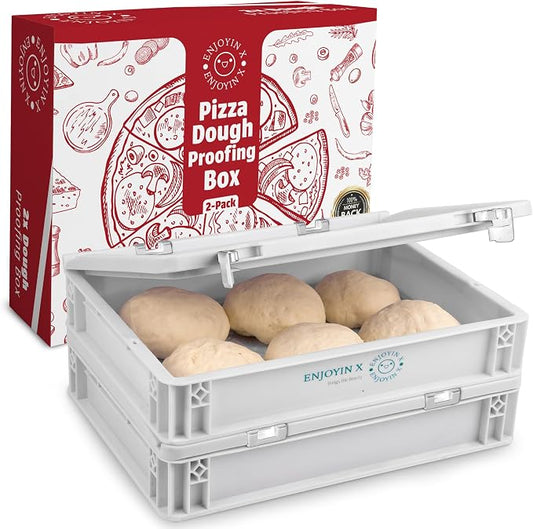 2-Pack Pizza Dough Proofing Box with Lid - Dough Tray & Proofing Container for Pizza, Bread, Sourdough - Stackable Design 16" x 12" x 3.5", White