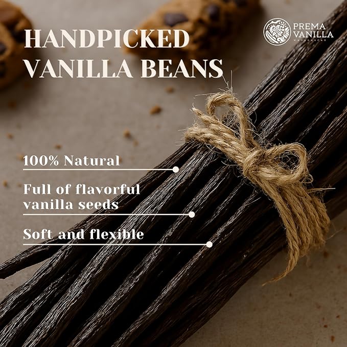 PREMA VANILLA 21pcs Pure Madagascar Vanilla Beans Grade A, Bourbon Pods for Making Homemade Vanilla Extract, Premium Fresh Whole Vanilla Bean Best for Baking Cooking & Desserts, Gluten-Free Rich Aroma