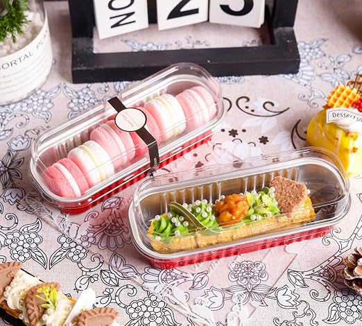 NPLUX 50 PACK Mini Cake Pans with Lids and Spoons, Rectangular Aluminum Foil Bread Pan, Mini Loaf Pans and Food Containers with Lids for Graduation Gifts Party Favors(Red, 6.8oz)
