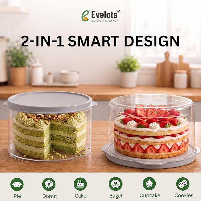 Evelots 2-Pack 12-Inch Airtight Cake Container with Lid - Portable Carrier for Pies, Cakes, Cupcakes & More - BPA-Free Clear Plastic - Secure & Easy Transport