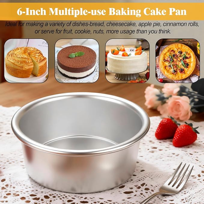 6 Inch Cake Pans Set of 4, Nonstick Aluminum Pans with 100 Sheets Parchment Paper, Round Cake Pans Cake Tins for Making Layered Cakes Deep Dish Pizza Quiches, Removable Bottom for Easy Quick Release