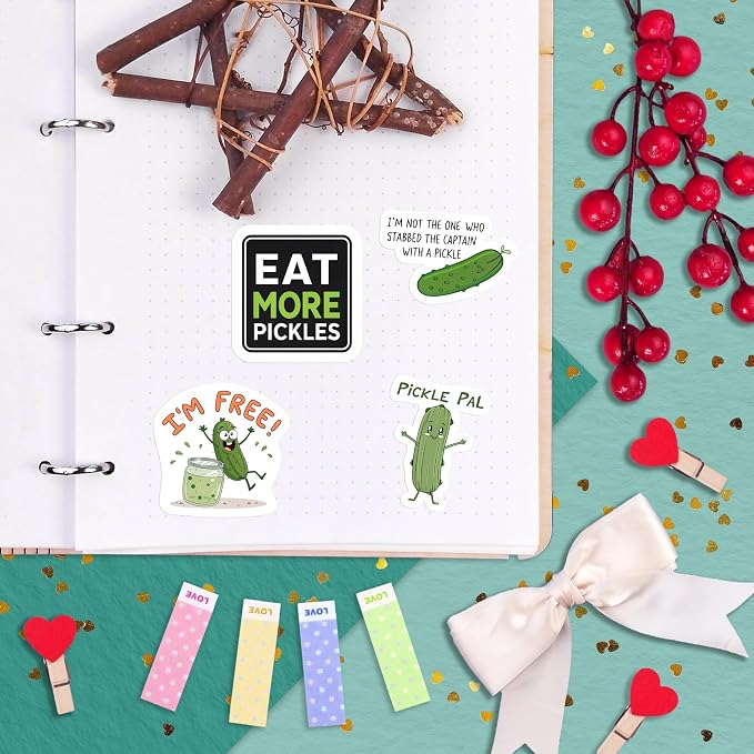 100Pcs Pickle Stickers for Water Bottle and Laptop - Pickle Party Supplies, Decorations - Food and Fun Stickers, Gifts for Women & Men