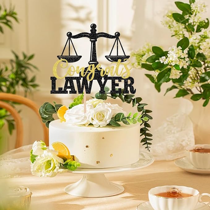 1 Pack Congrats Lawyer Cake Topper Glitter Class of 2026 Law School Survivor Cake Pick 2026 Graduation Cake Decorations for 2026 Lawyer Graduation Party Supplies Black Gold