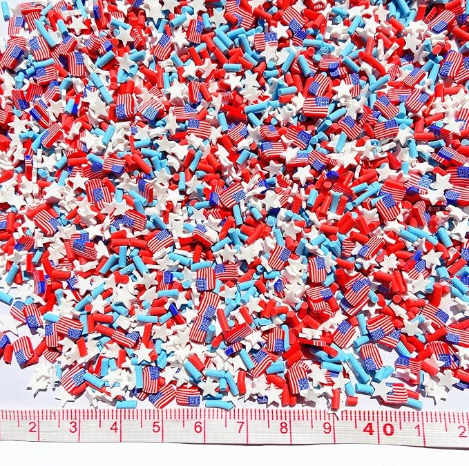 EHOPE 100G Fake Sprinkles Polymer Sprinkles Faux Sprinkles Resin Sprinkles Clay Sprinkles For Resin Fake Candy Sprinkles for Nail Art DIY Crafts Cake Phone Case (100G USA Flag Slice)