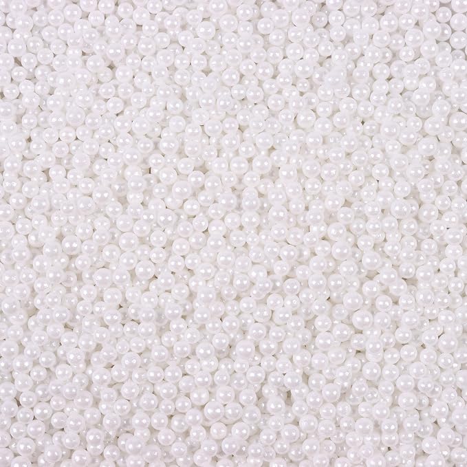 Bayep Edible Pearls for Cake Decorating 4mm White Sprinkles for Cookies, Baking, Ice Cream, Cupcake Topper Pearl Sprinkles Perfect for Wedding Party Valentines Christmas Holiday Supplies 3.52 Ounce