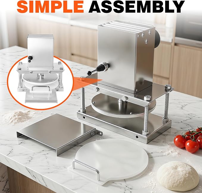 8.6" Electric Pizza Dough Press Machine, Stainless Steel Commercial Dough Press, Dough Sheeter for Pizza Bread Pastry Making, Ideal for Bakery Restaurant & Household