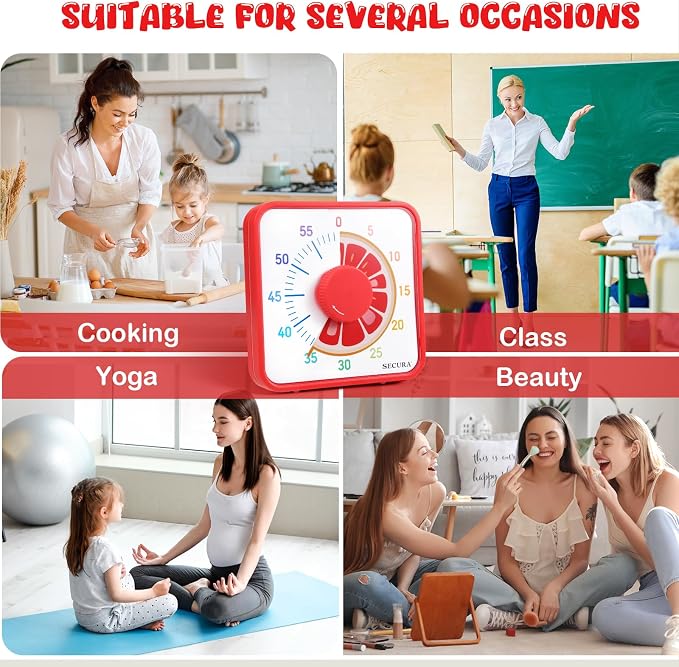 Secura 7.5-Inch Fruit Visual Timer for Kids, 60-Minute Countdown Timer for Classroom or Kitchen, Durable Mechanical Timer Clock with Magnetic Backing (Grapefruit)