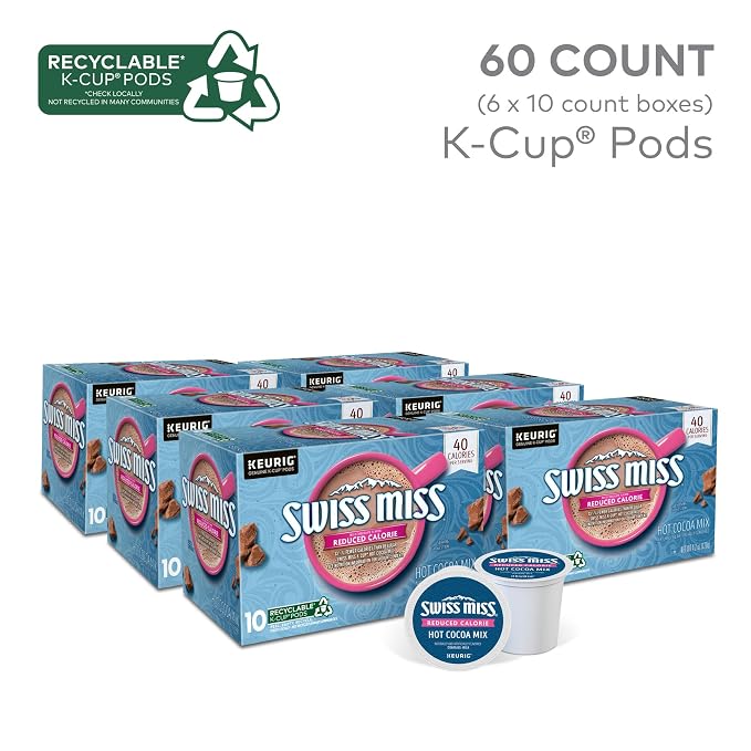 Swiss Miss Reduced Calorie Hot Cocoa, 60 Count (6 Packs of 10)