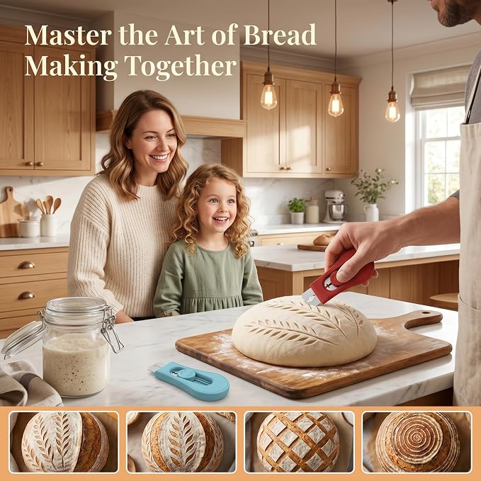 2Pcs Magnetic Bread Lame Dough Scoring Tool, Sourdough Lame Bread Scorer with 10 Stainless Steel Blades Portable Scoring Tool for Artisan Bread Baking