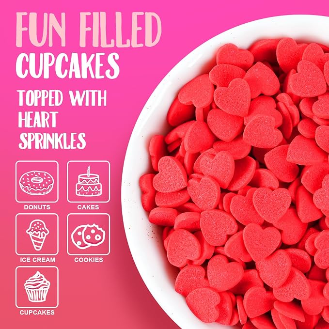 Red Heart Confetti Sprinkles 7 oz Edible Valentine Sprinkles for Cake Decorating Candy Cupcake Cake Topper Cookie Baking Decorations Christmas Valentine's Day Wedding Supplies
