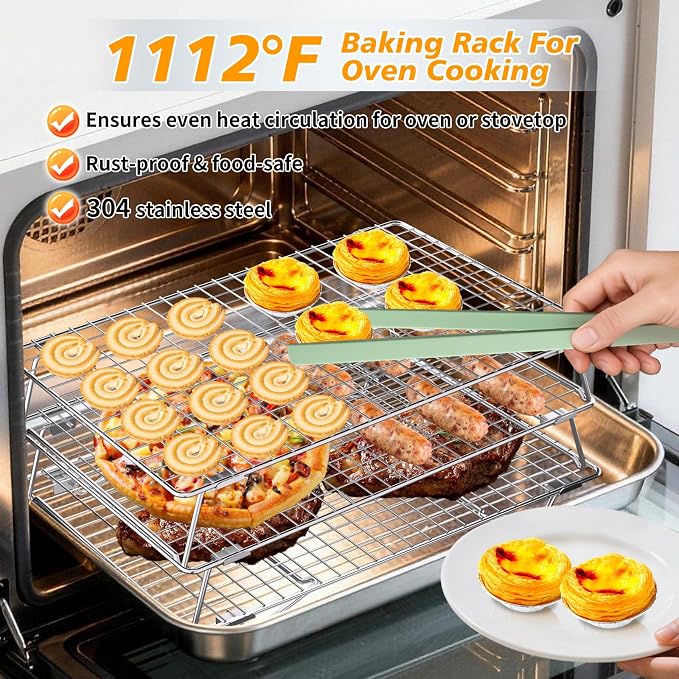 Cooling Rack 13.4"x9.3",3-Tier Stackable Stainless Steel Wire Cookie Cooling Racks for Baking,Collapsible Cooling Racks for Cooking and Baking Cookie Pizza Cake, Oven and Dishwasher Safe