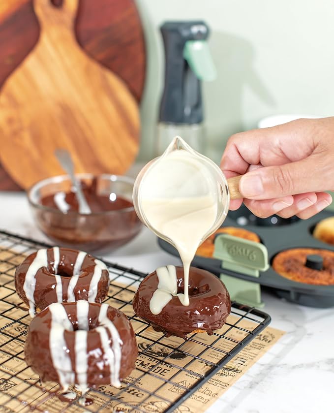 Lékué Air Fryer Donut Mold - Make 4 Donuts in under 30 mins - 100% Platinum Silicone Baking Pan for Air Frying, Fits in Draw Tray, Pull-up Handles for Easy Removal, Non-Stick, Easy De-Molding